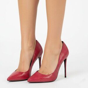 Lust For Life KRUSH Leather Snakeskin Pumps Stilettos Sexy Red Vamp High Heels